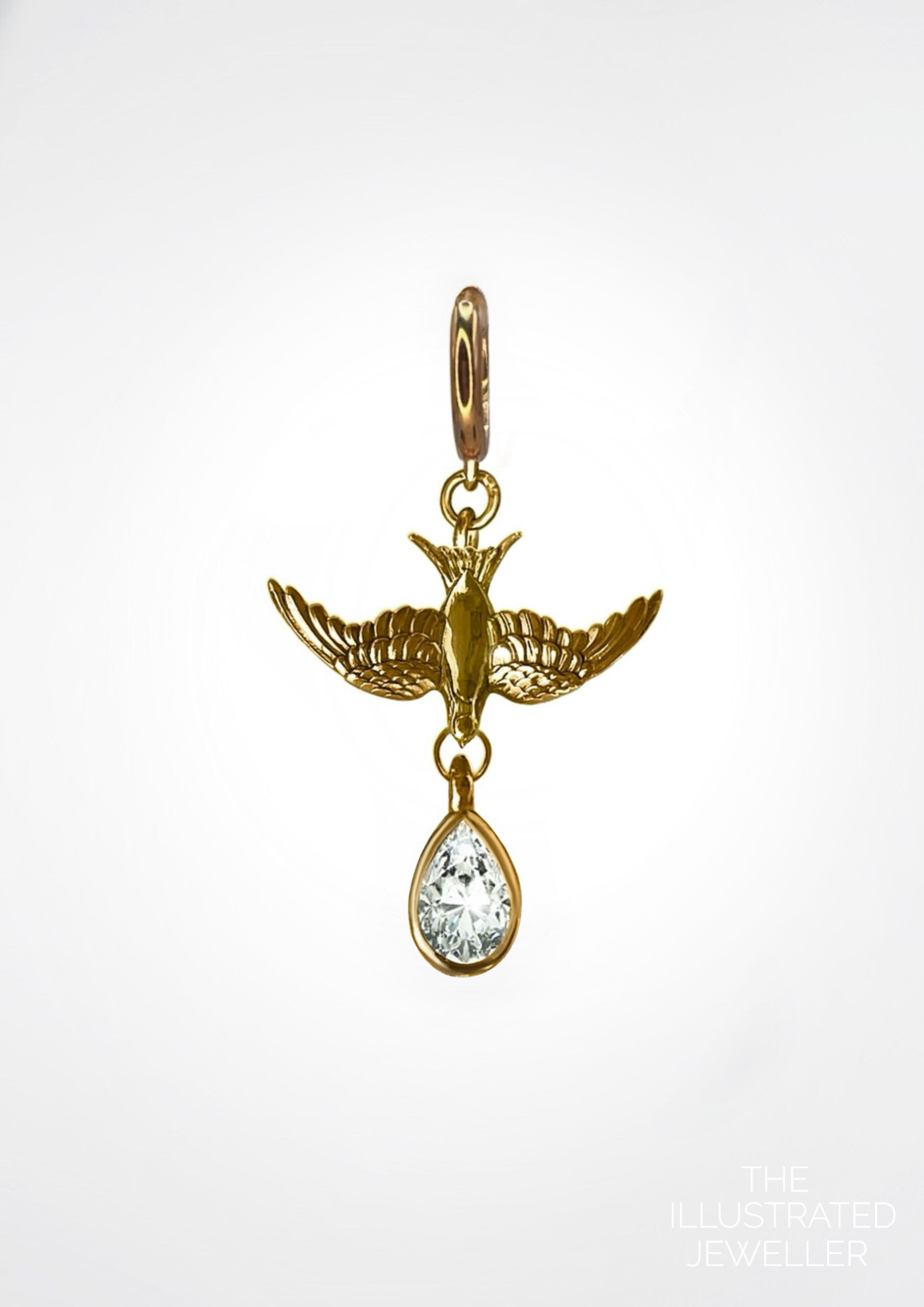 Safe Return Swallow Earring On Huggie clicker hoop, Yellow Gold (Single)