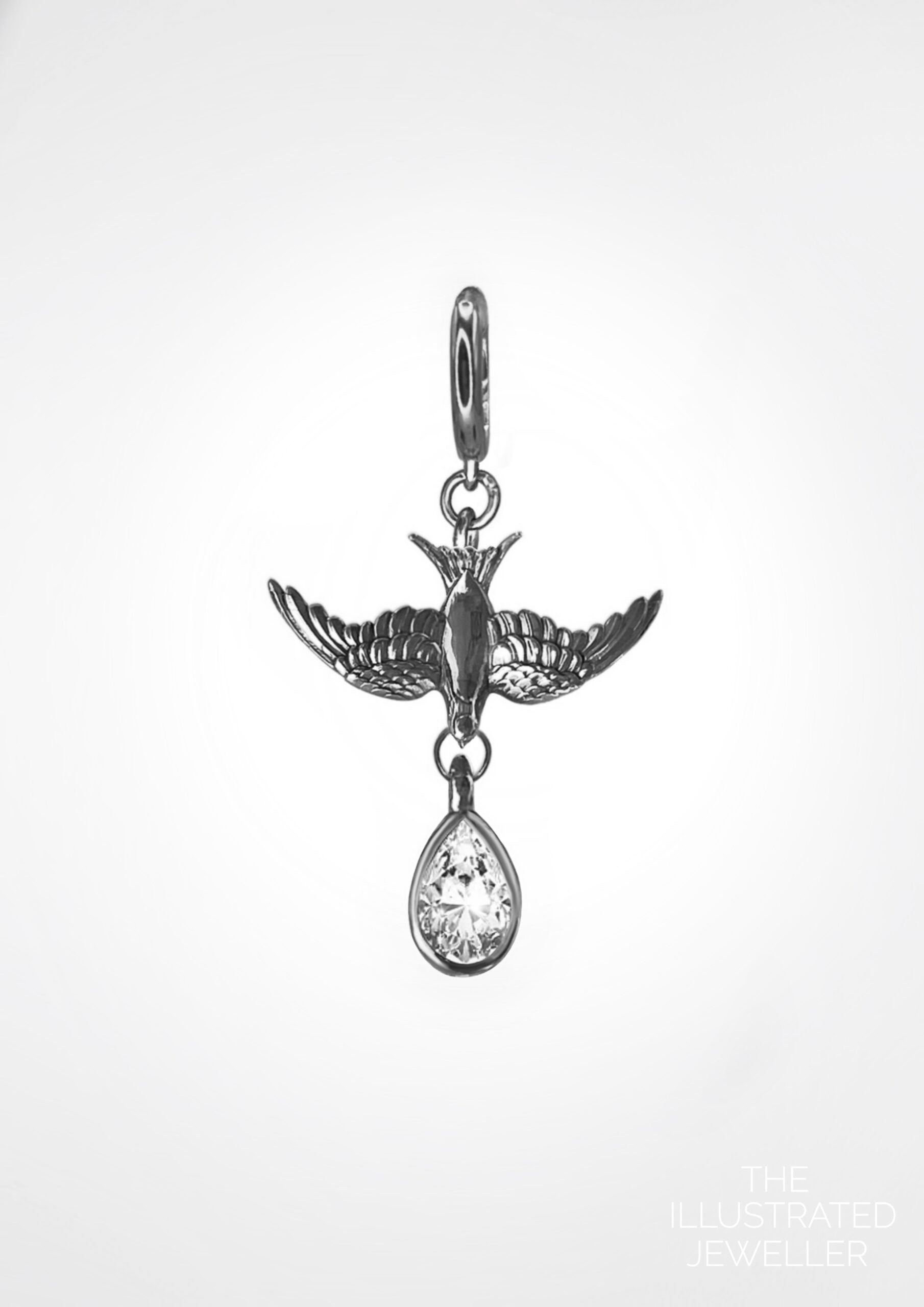Safe return swallow earring On Huggie clicker hoop, white gold (single)