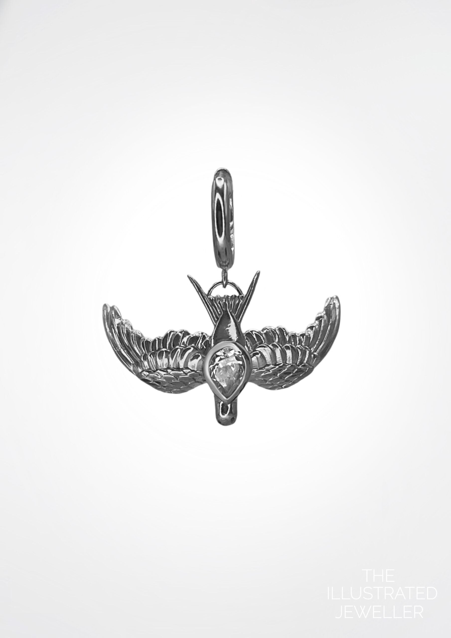 Swallow pear diamond earring on Huggie Clicker Hoop, white gold (single)