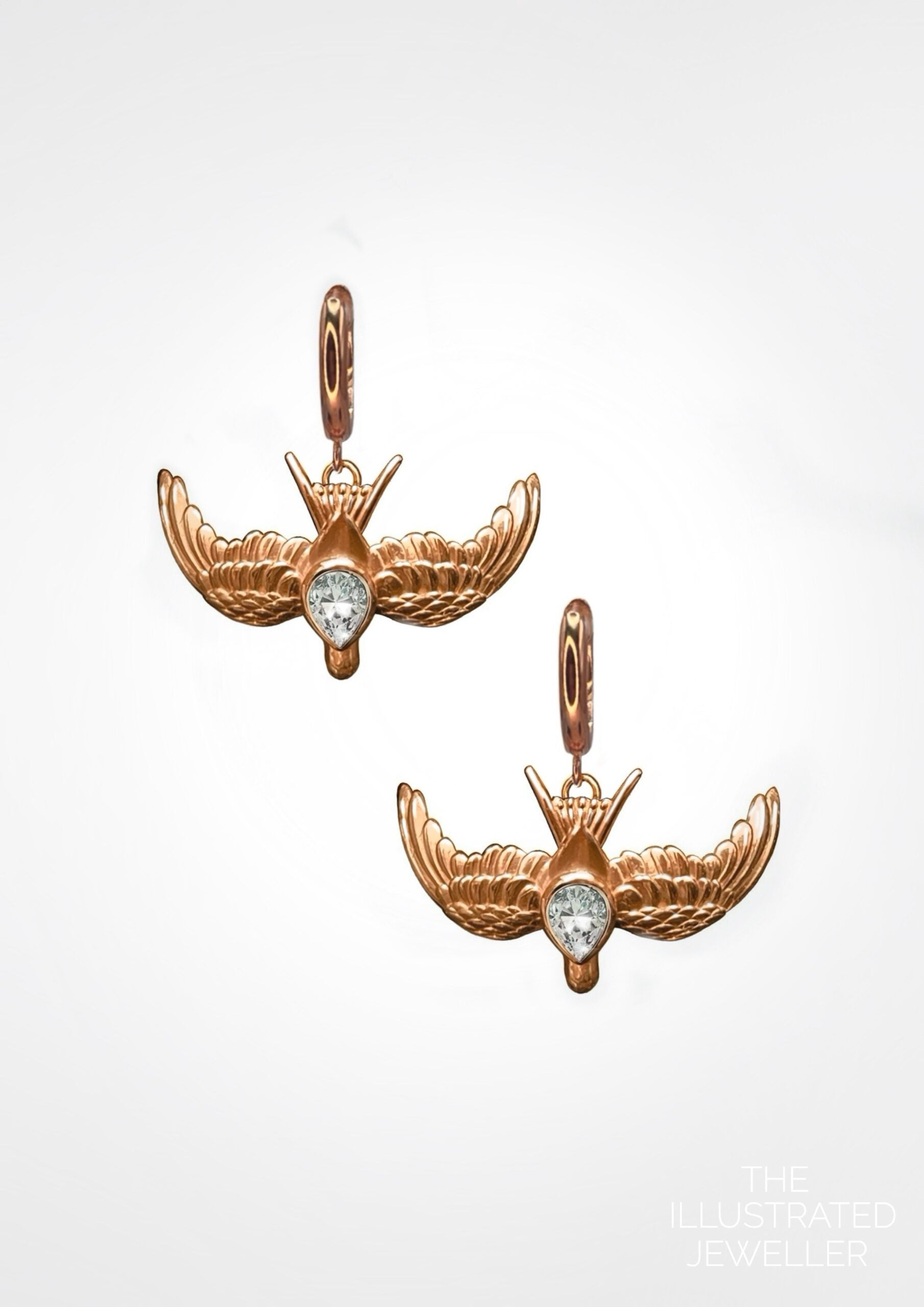 Swallow pear diamond earrings on Huggie Clicker Hoop, rose gold