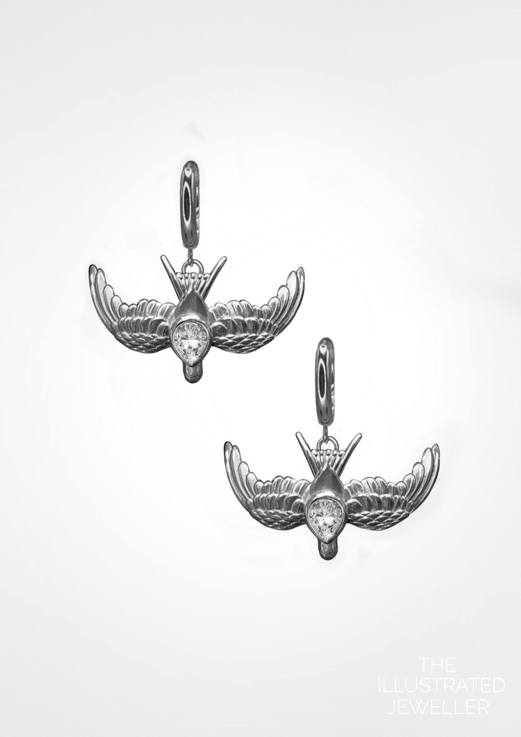 Swallow pear diamond earrings on Huggie Clicker Hoop, white gold