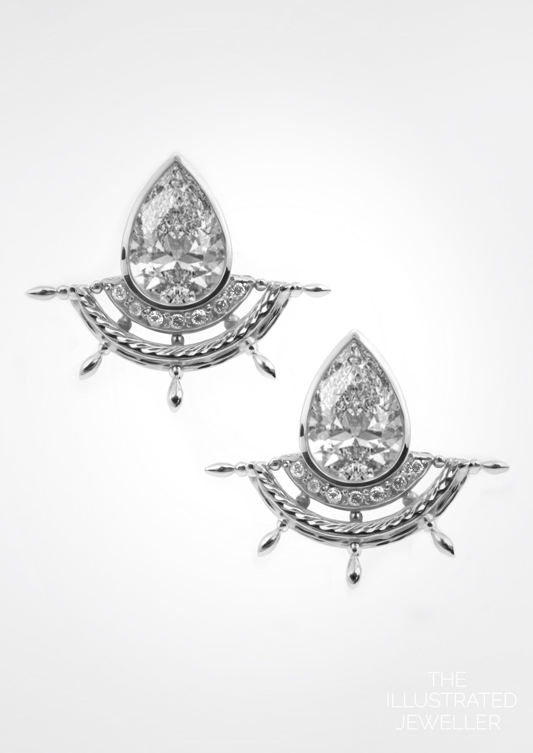 Pear diamond ship wreck earrings White gold (mirror finish)