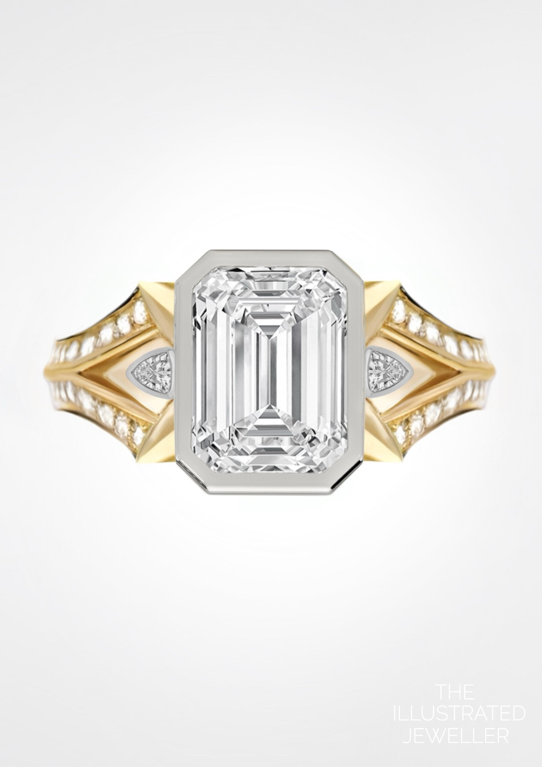 LUMORA Emerald Ring Sunrise Diamond in Mixed Golds