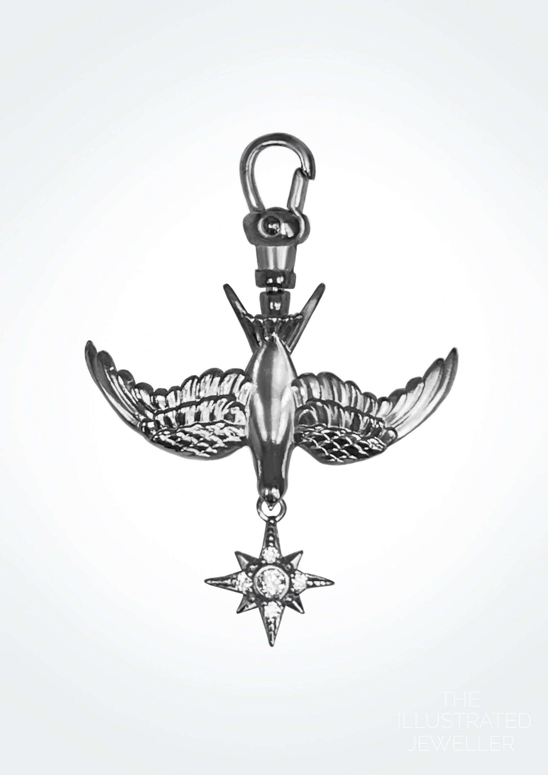 “Safe Return” Silver Swallow 8 Pointed Star cz drop Charm