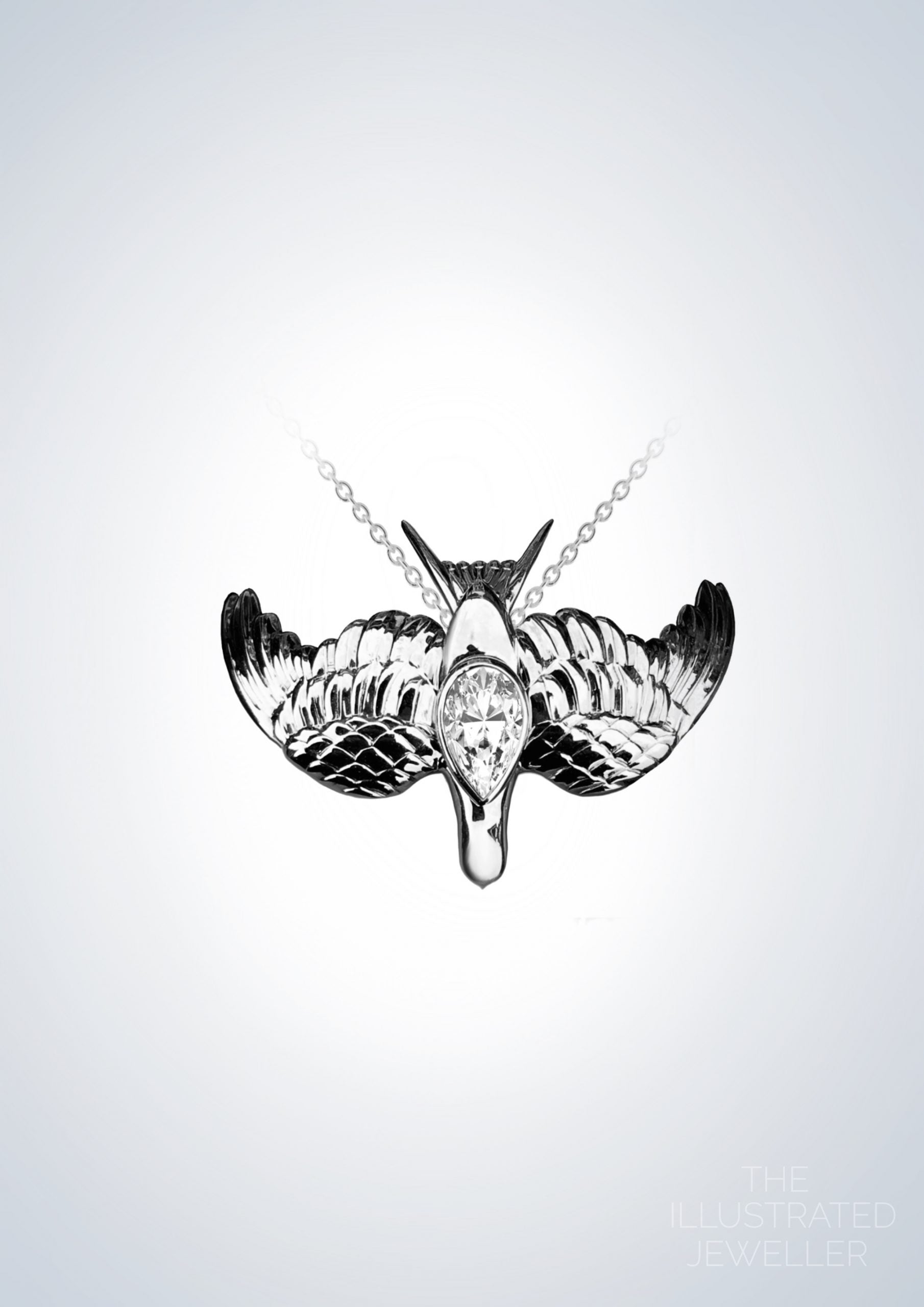 Silver swallow pendant, black leather strap, ultra thin trace chain