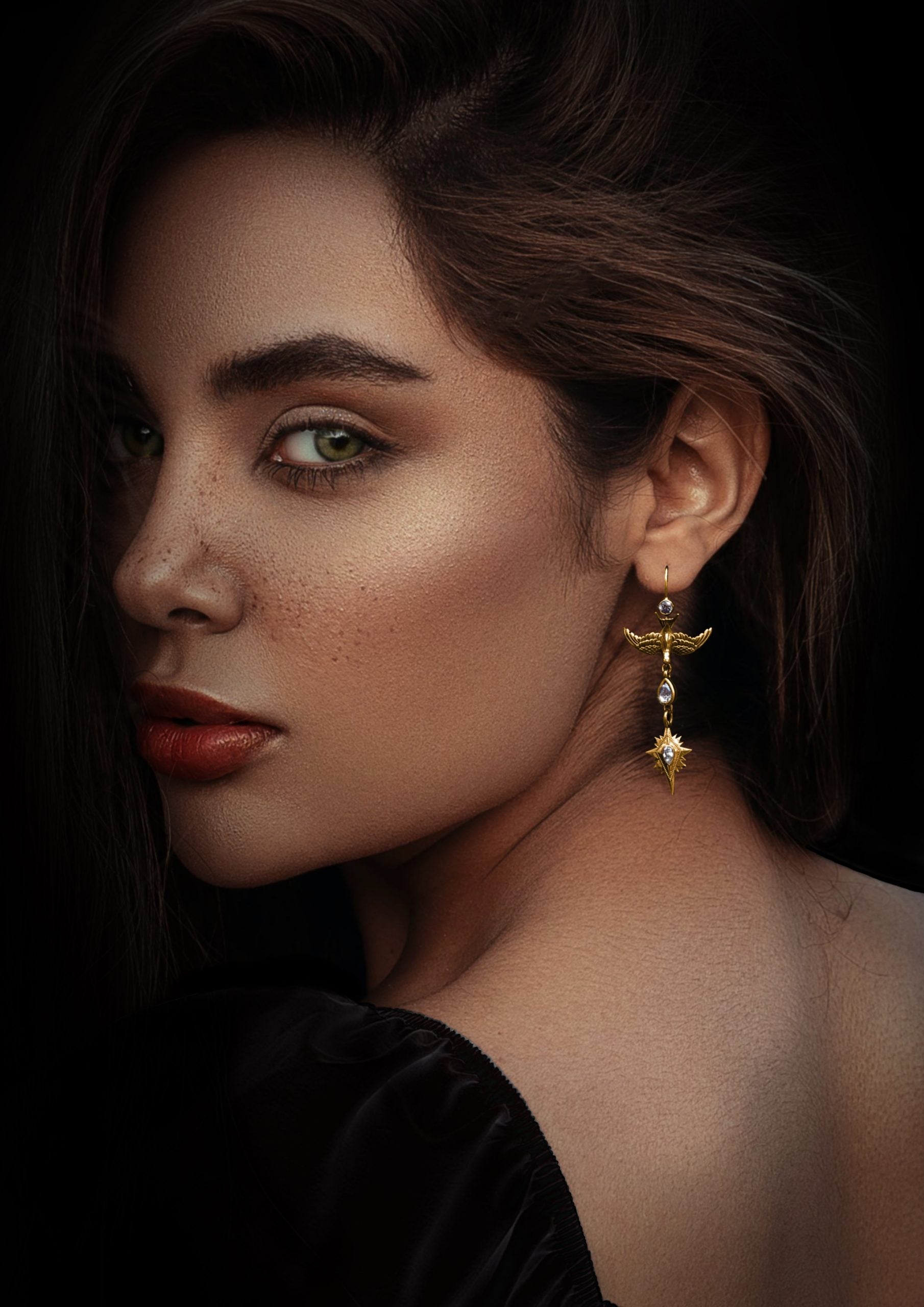 Swallow & Northern Star, Diamond Cocktail Earrings, yellow gold