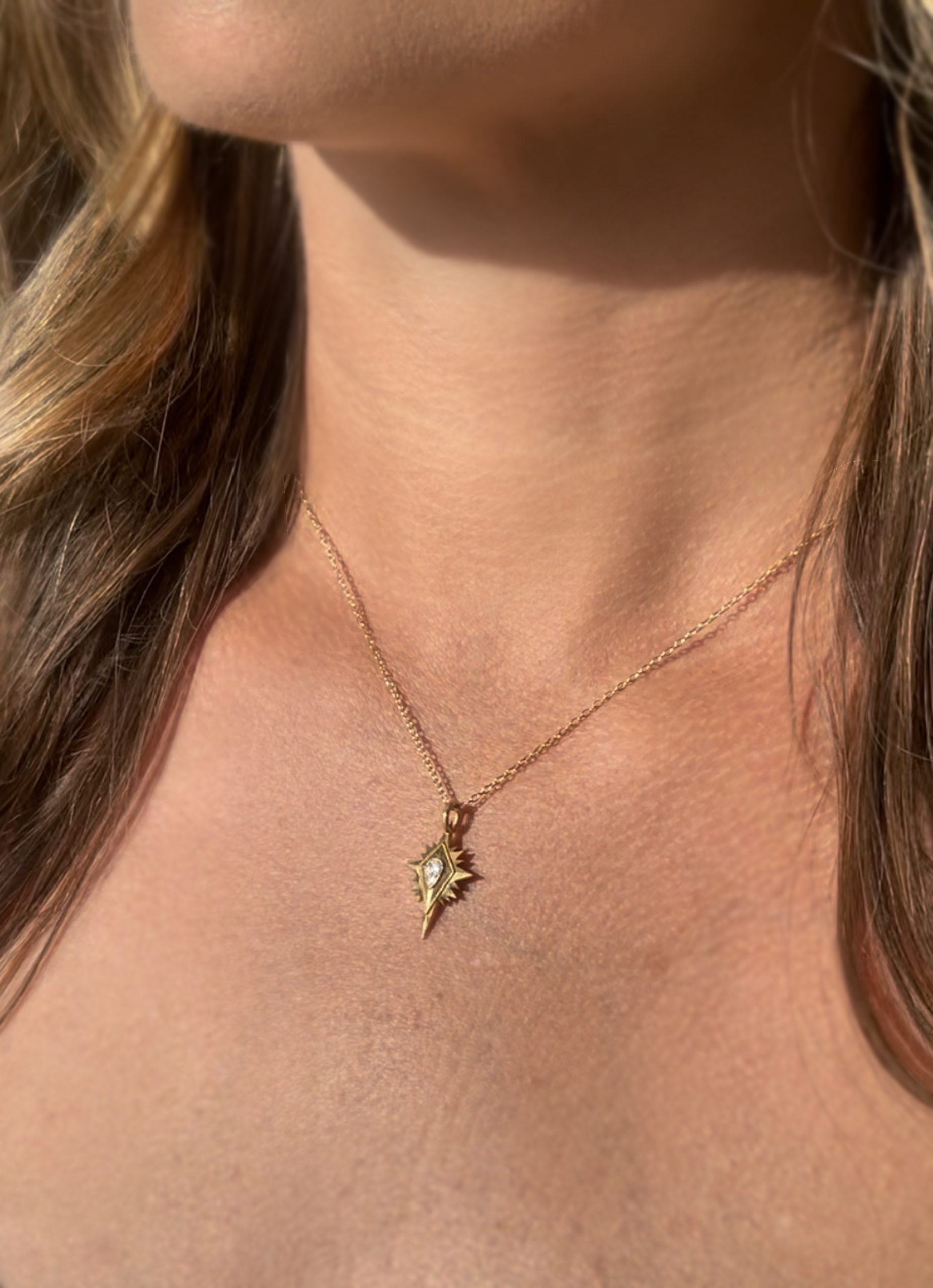 Gold Northern Star Pendant, Ultra Thin Trace Chain