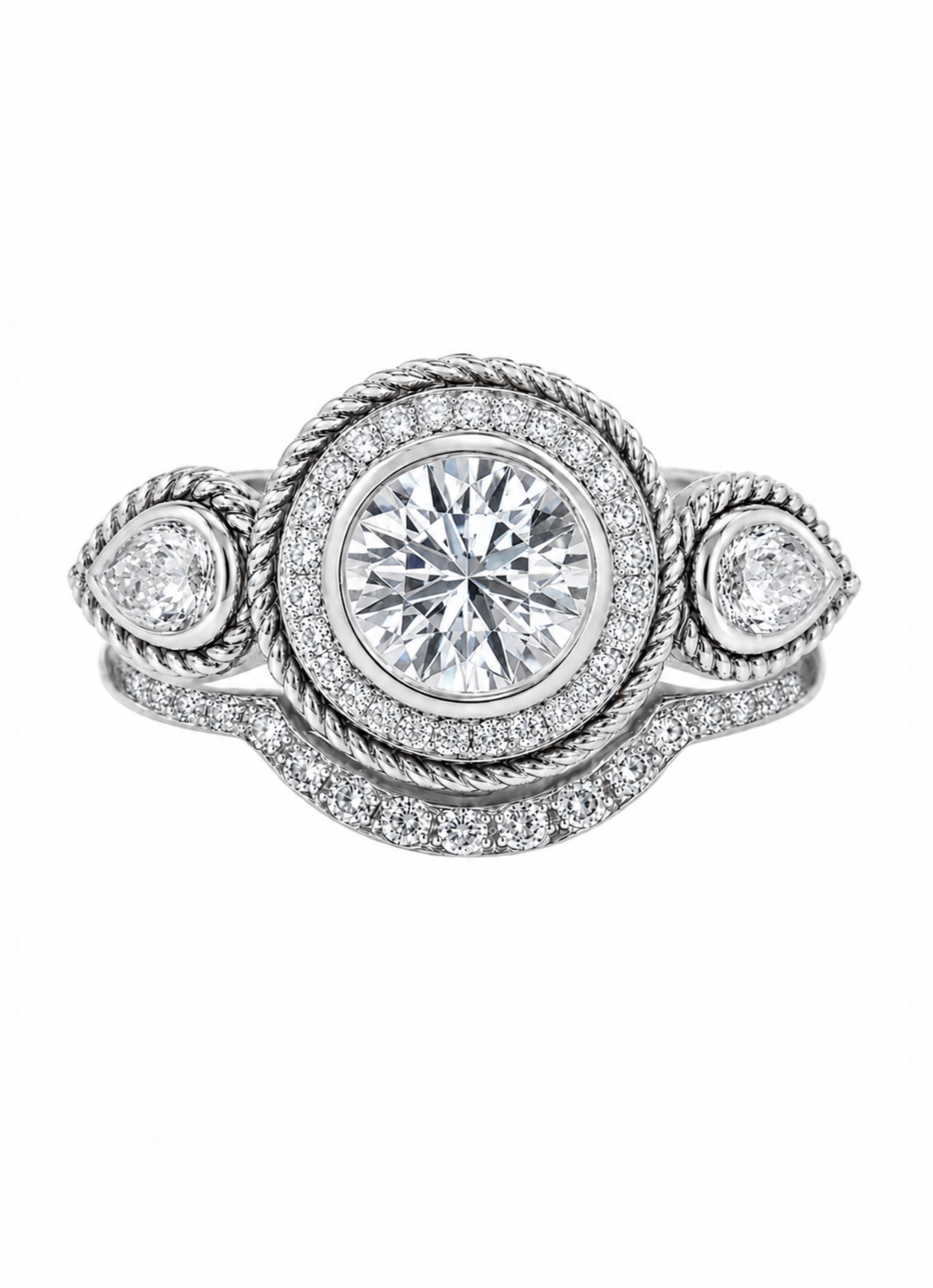 Total Eclipse Diamond Ring & Pavé Wedding Band Set