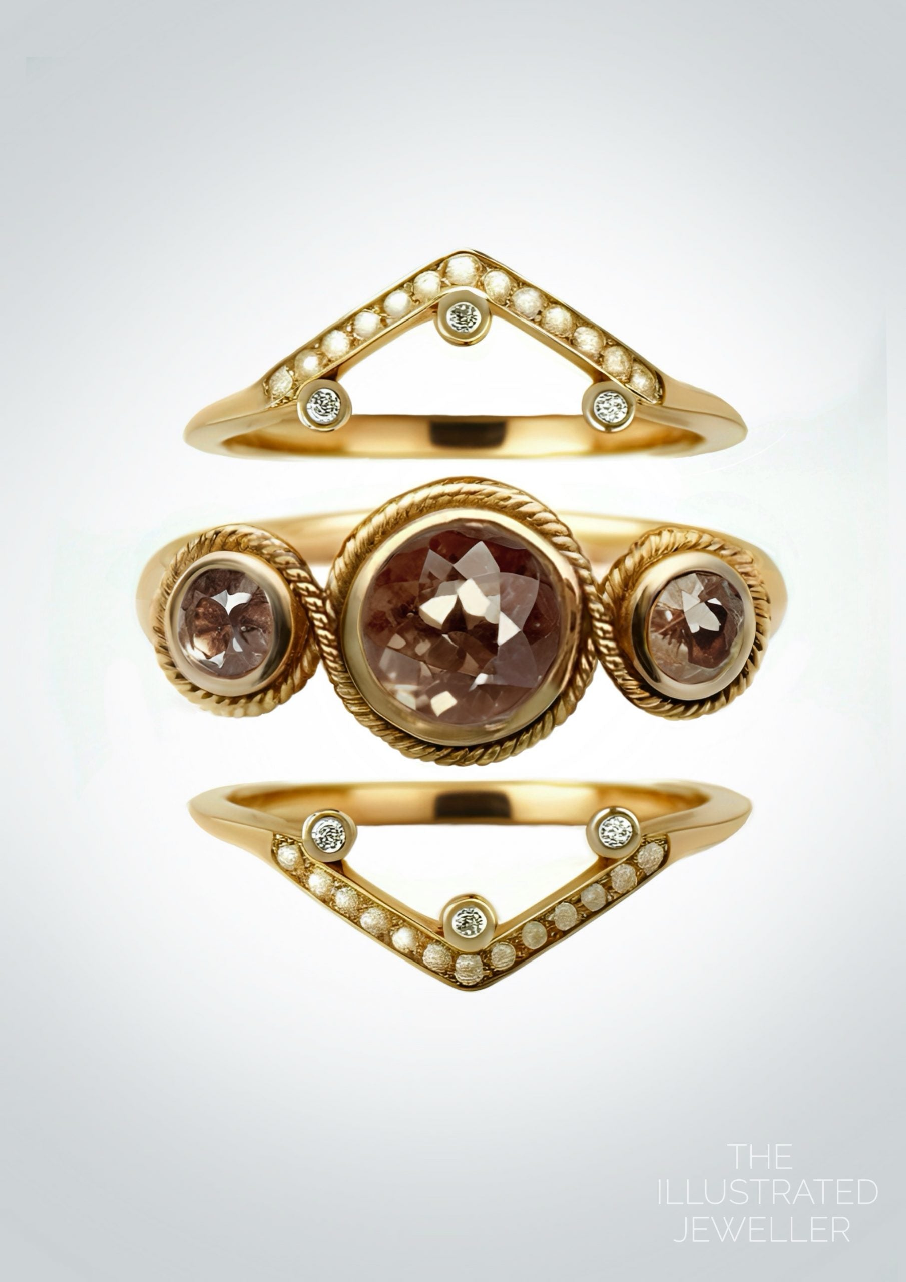 "Celestial Ring" yellow Gold diamond bridal stack