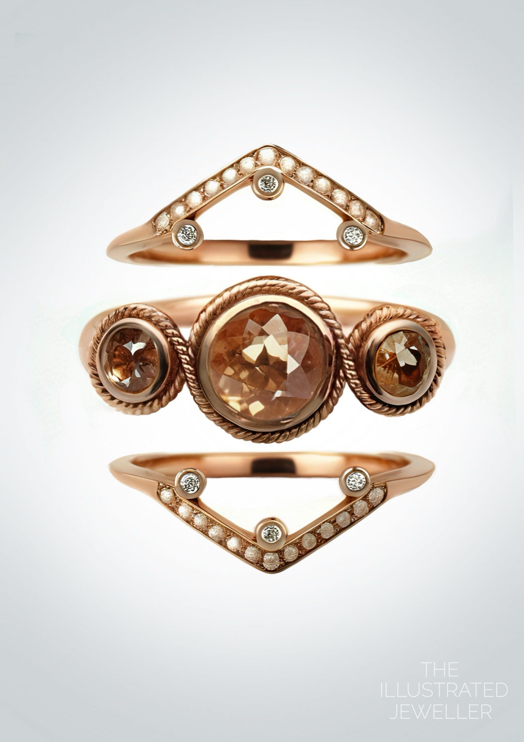 "Celestial Ring" rose Gold diamond bridal stack