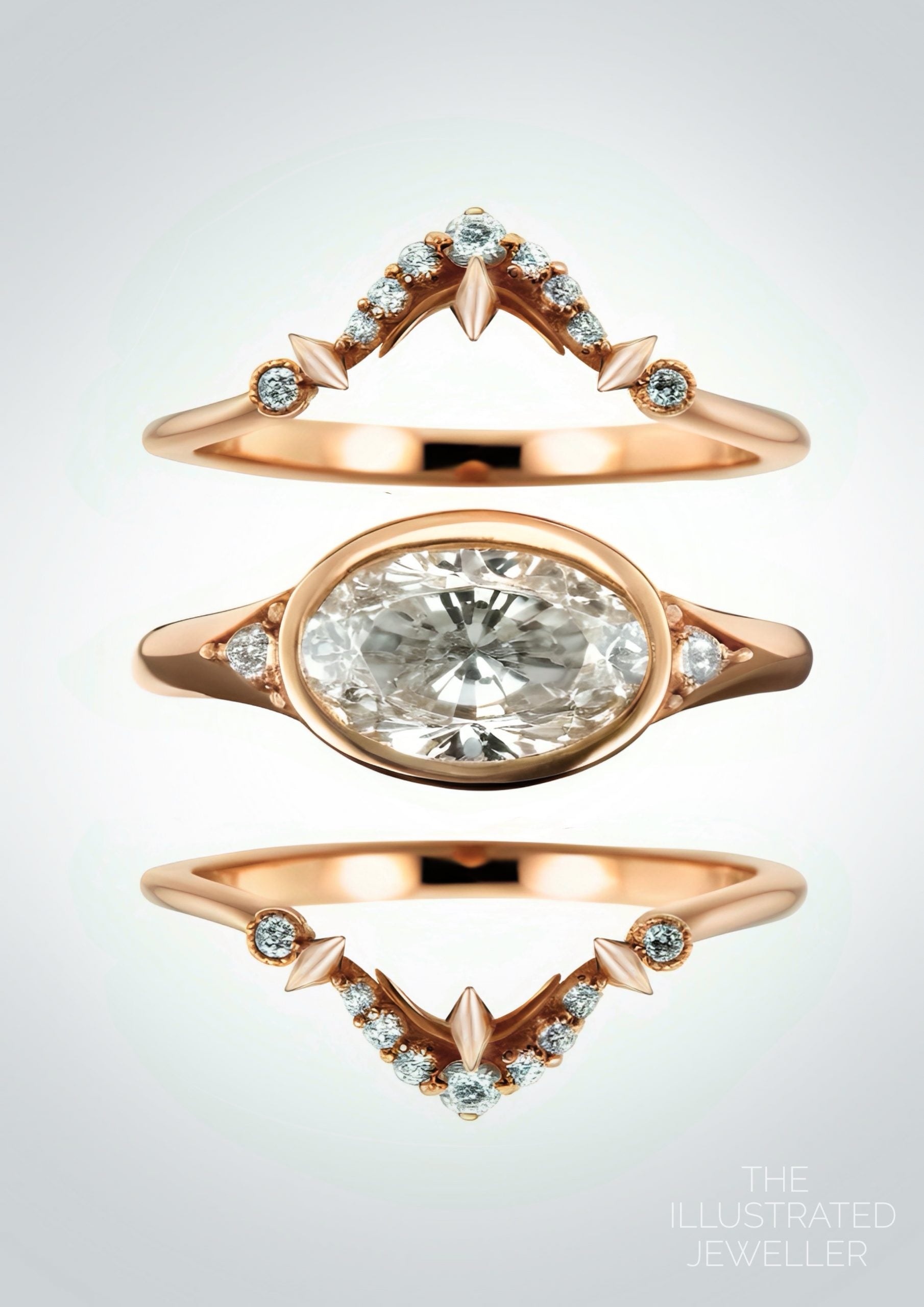 Lunatlier Diamond Bridal Stack, Rose Gold