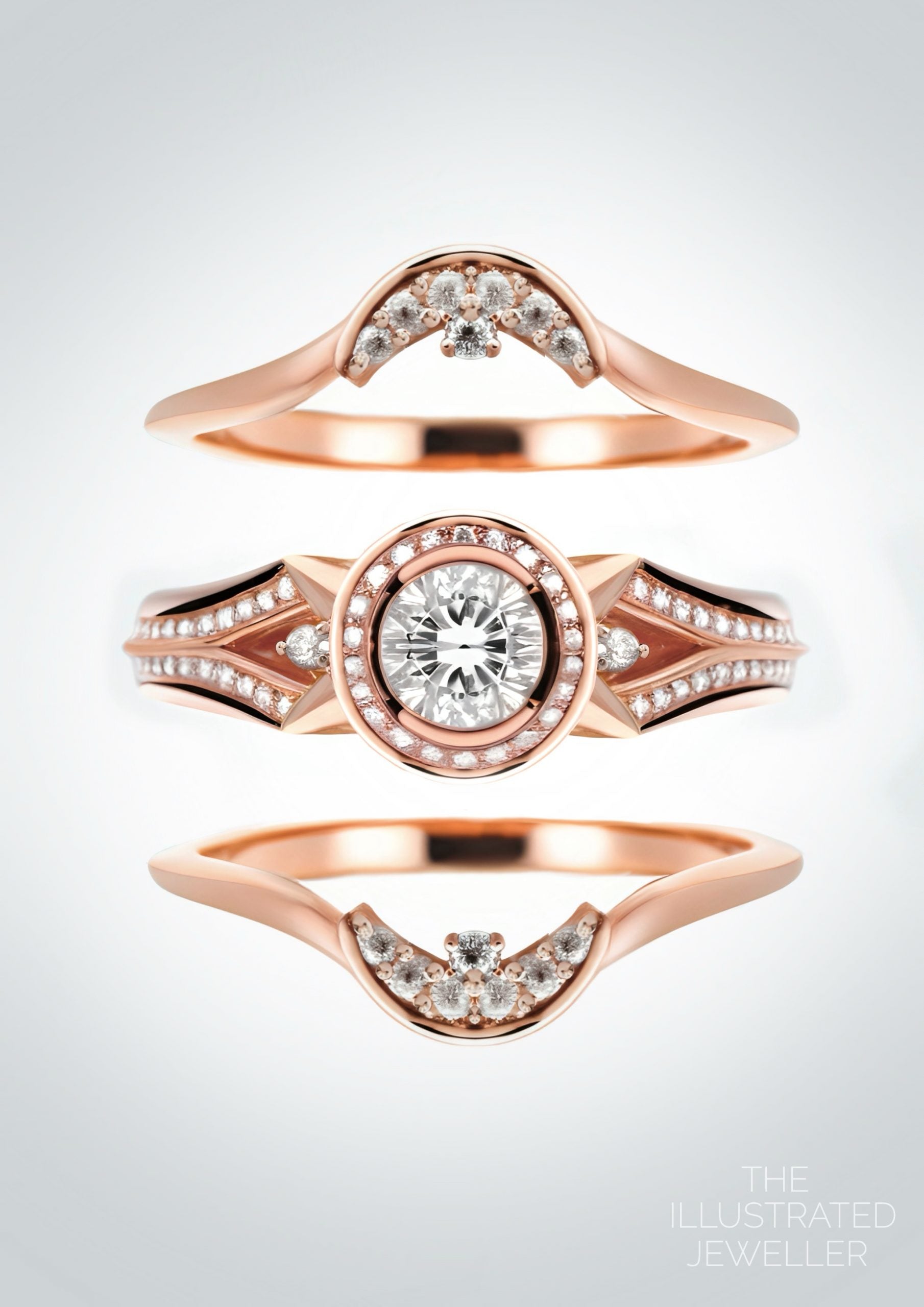 Moon and stars diamond bridal stack, rose gold