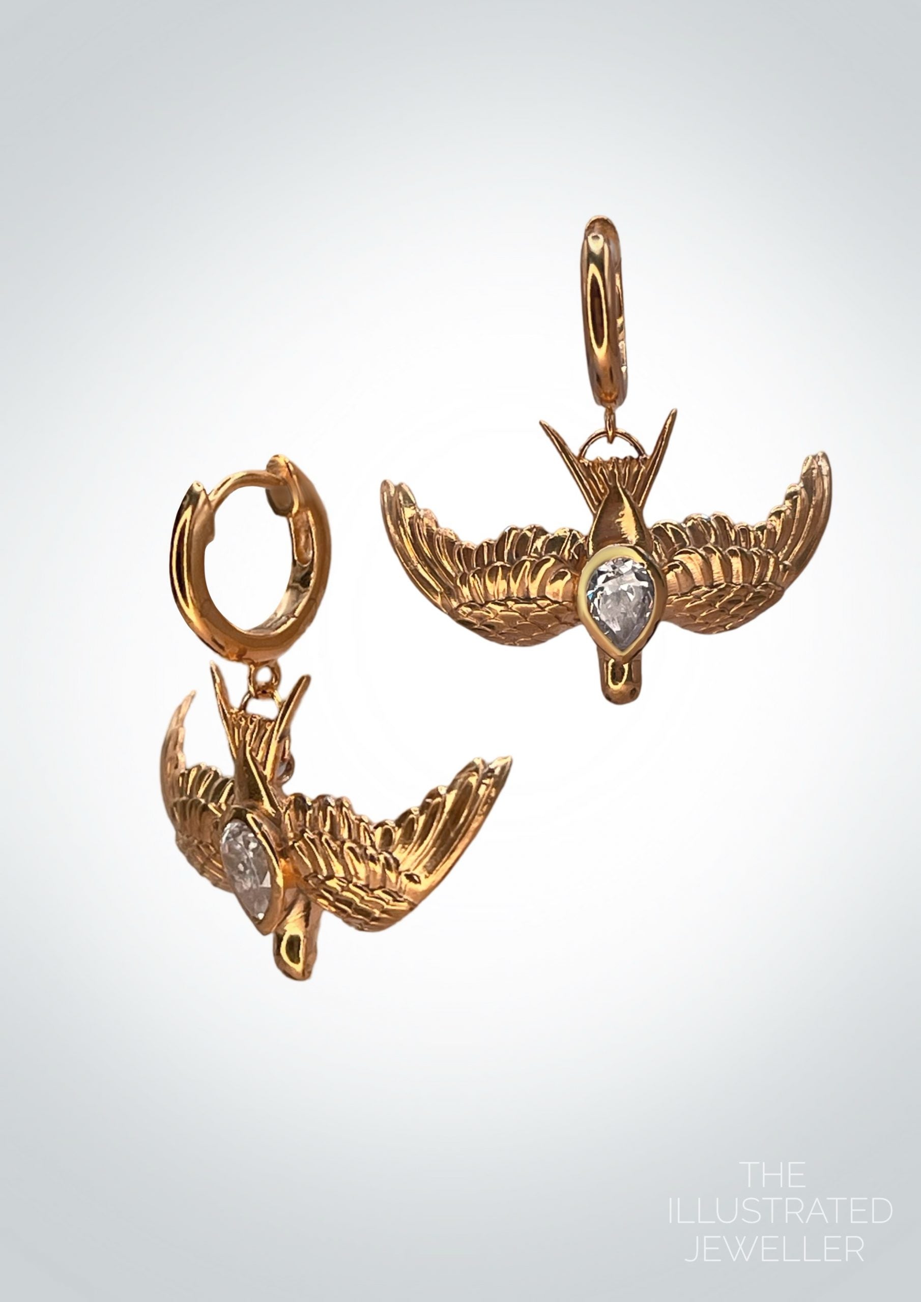 Swallow pear diamond earrings on Huggie Clicker Hoop, rose gold