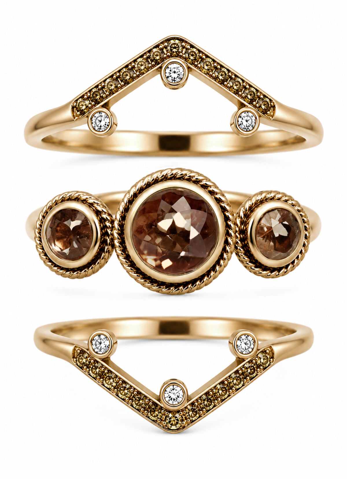 Celestial Twisted Rope Diamond Ring Stack
