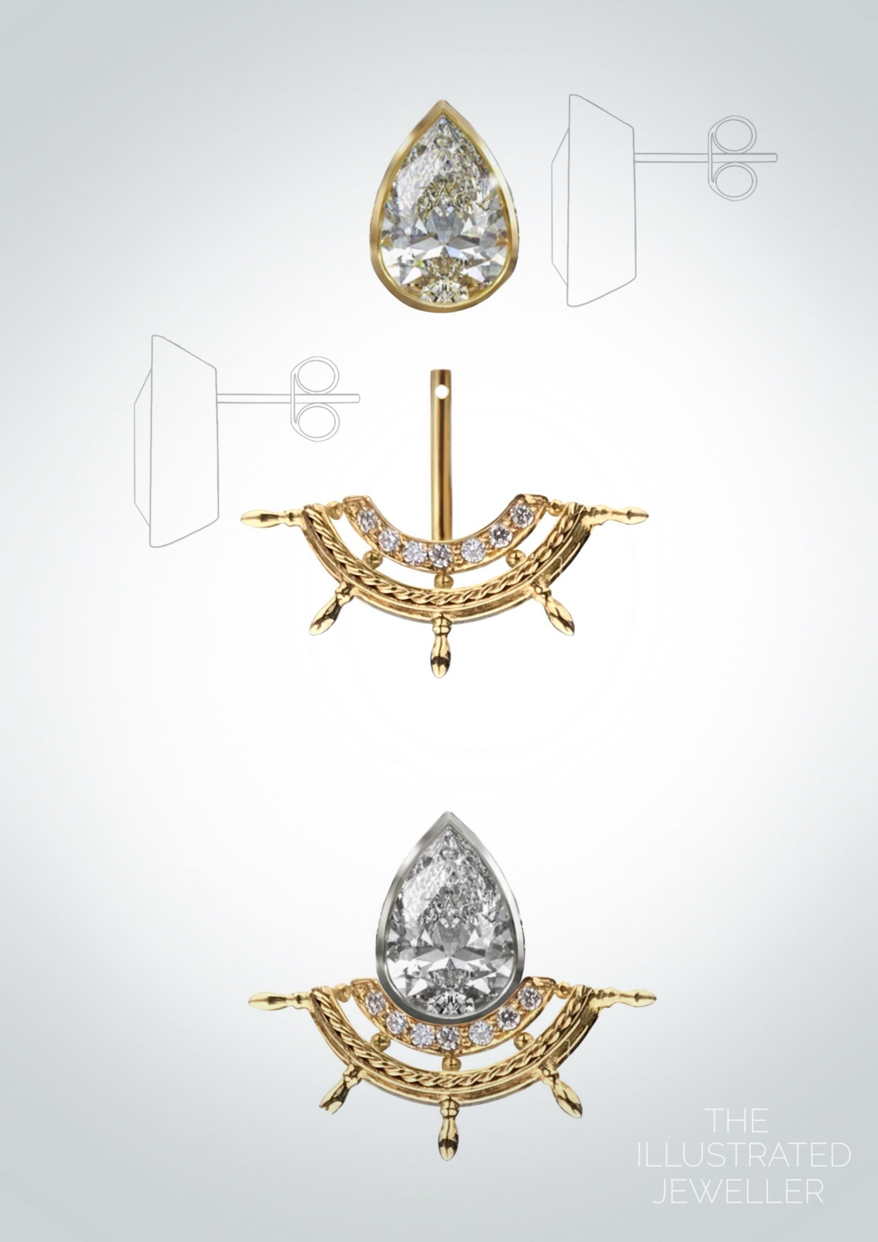 Pear diamond Ship wreck earrings Yellow gold (mirror finish)