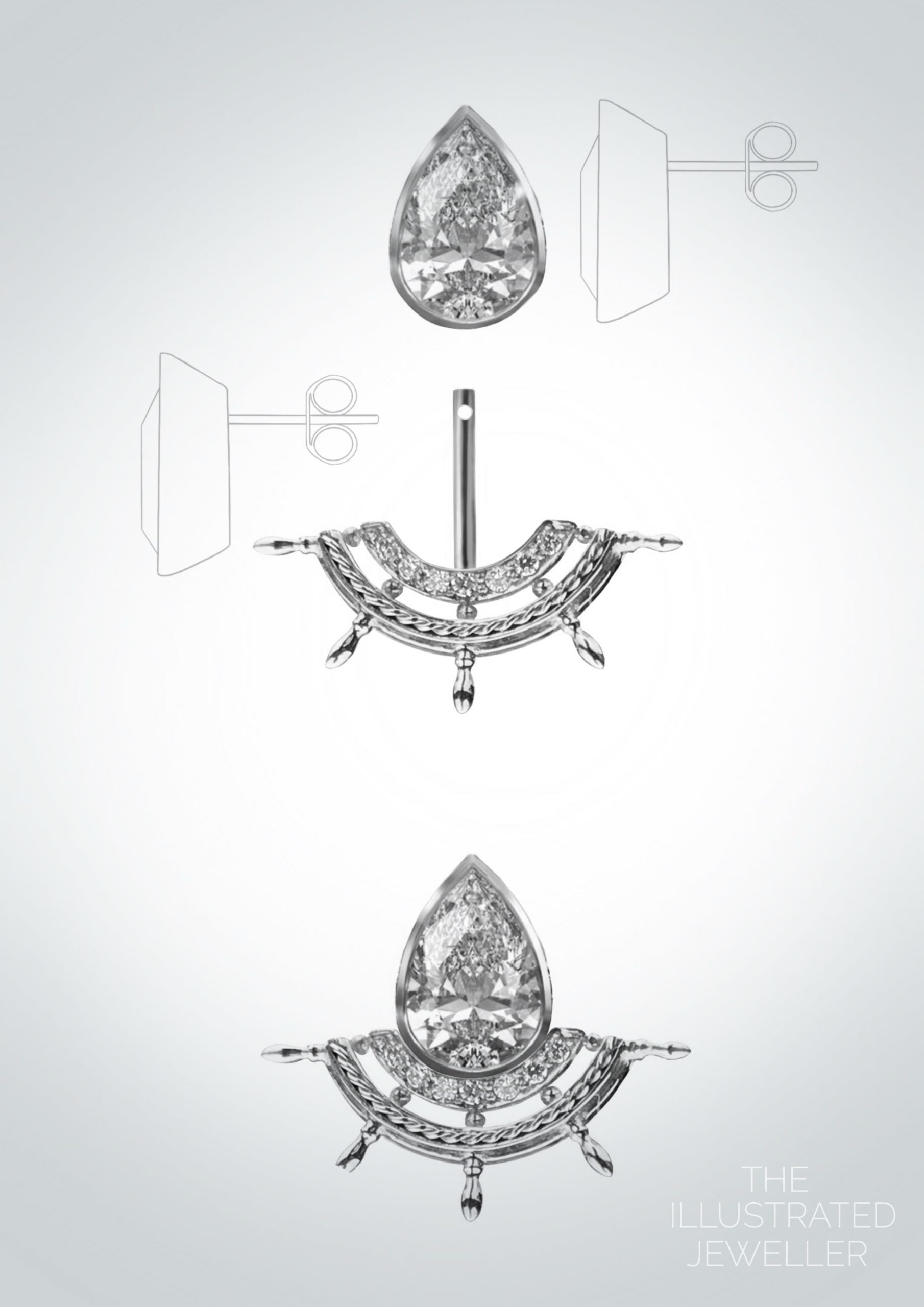 Pear diamond ship wreck earrings White gold (mirror finish)