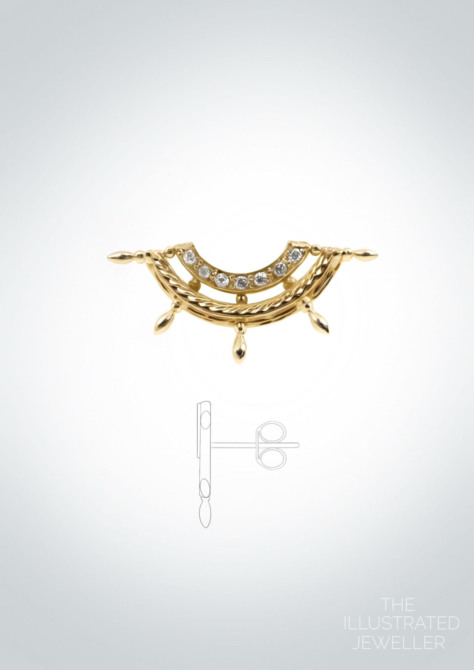 Ship wreck stud earrings Yellow gold