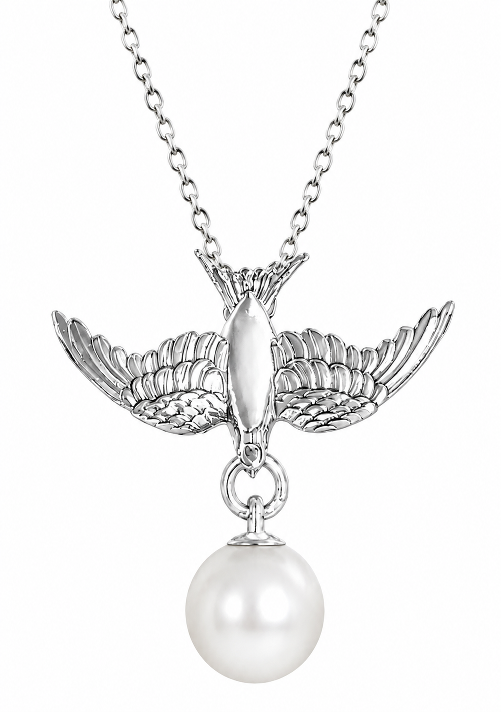 Safe Return Swallow — White Pearl Drop Pendant