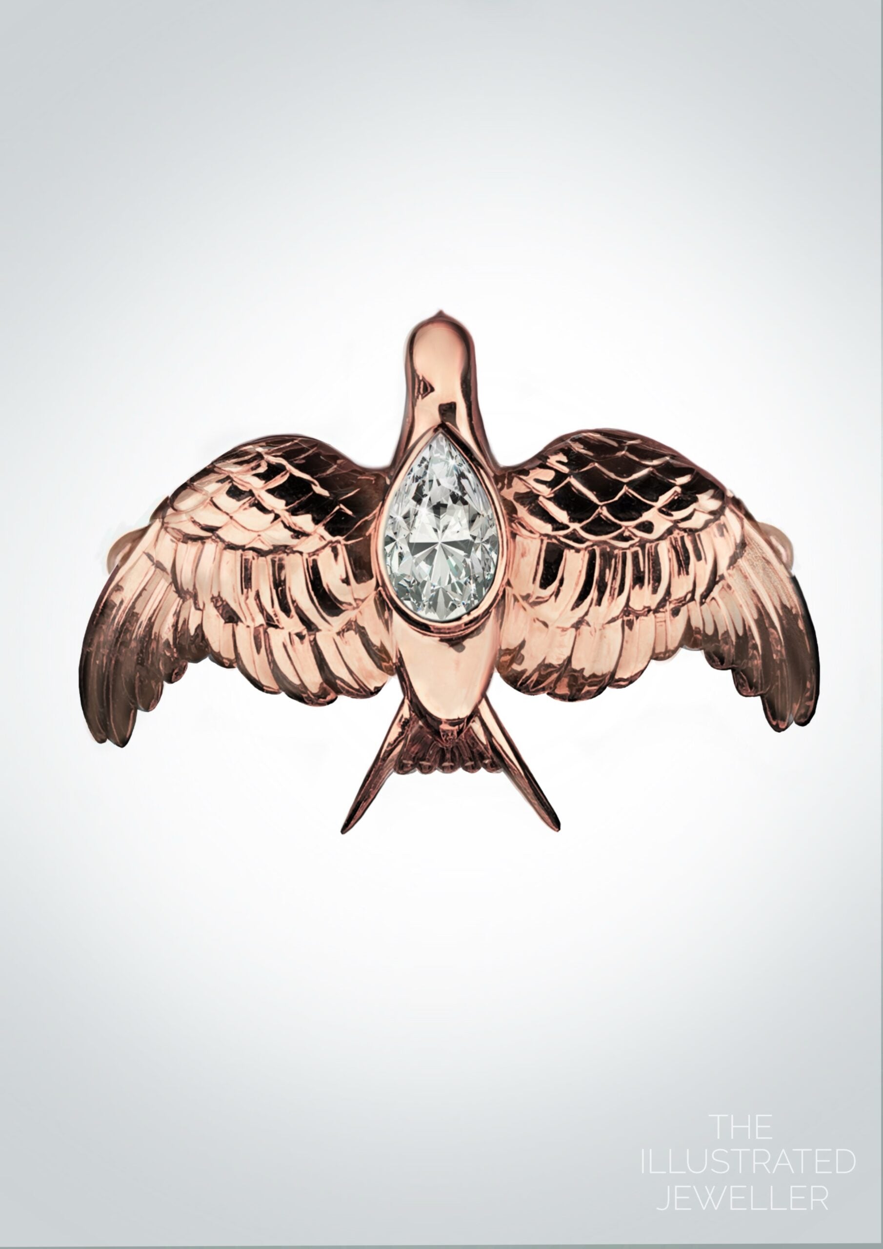 SAMPLE SALE: Swallow Ring With Pear Diamond, 9ct Rose Gold