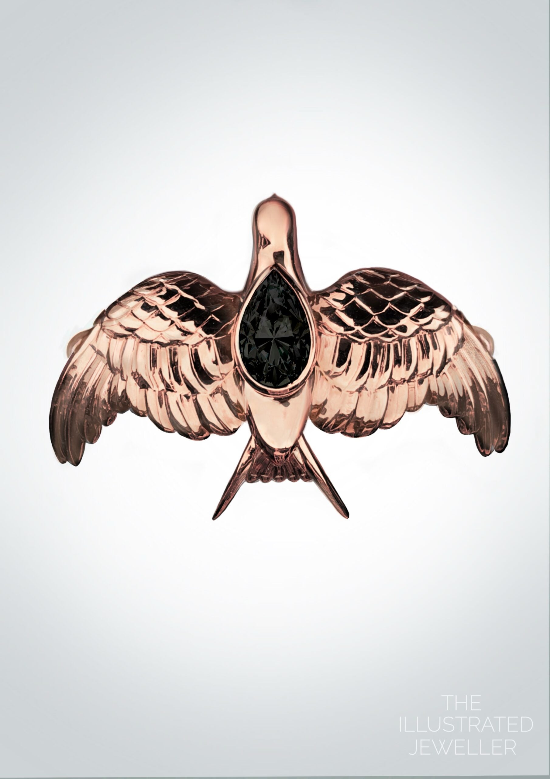 SAMPLE SALE: Swallow Ring With Pear Black Diamond, 9ct Rose Gold