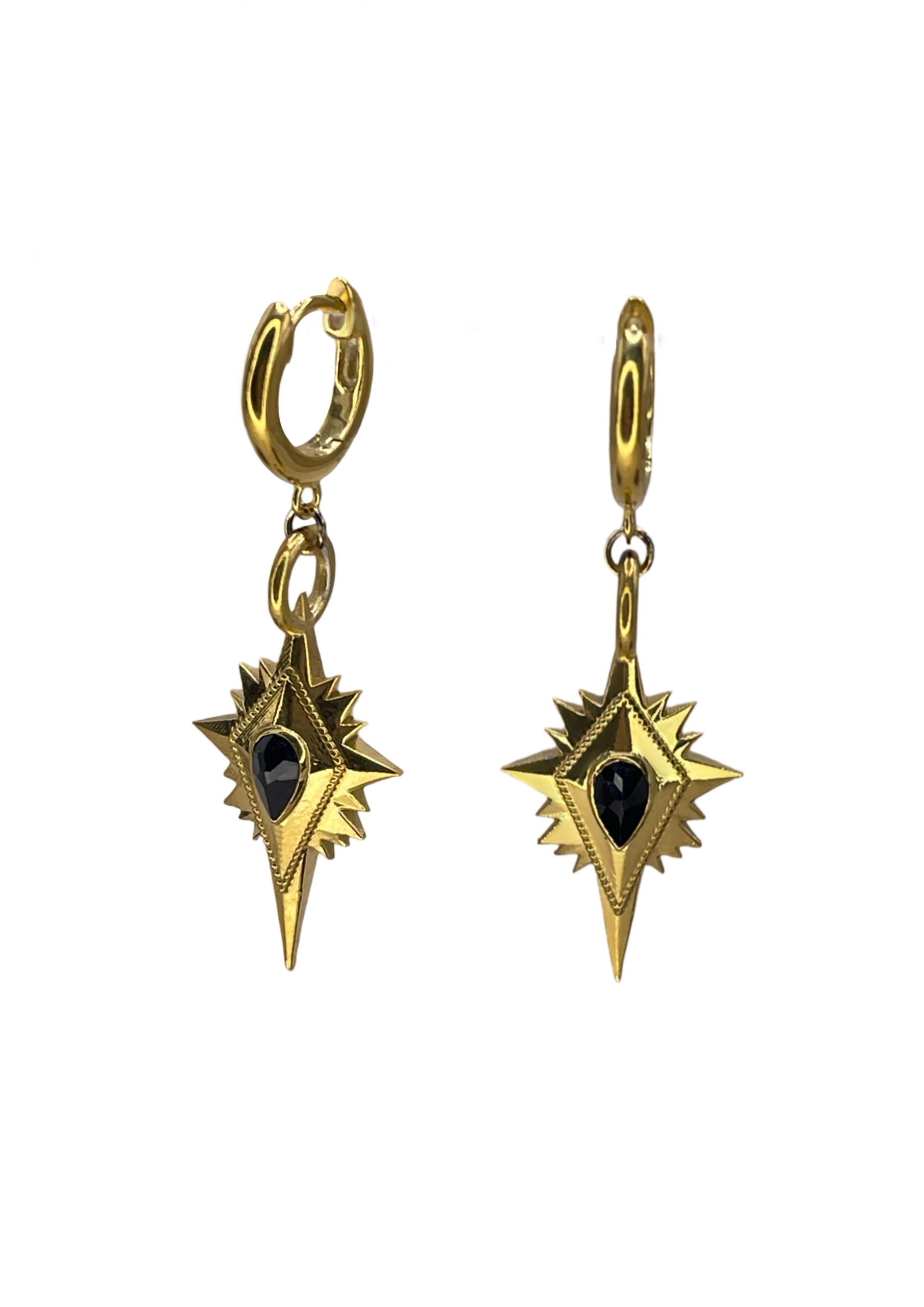 Northern star with black spinel clicker hoop earrings