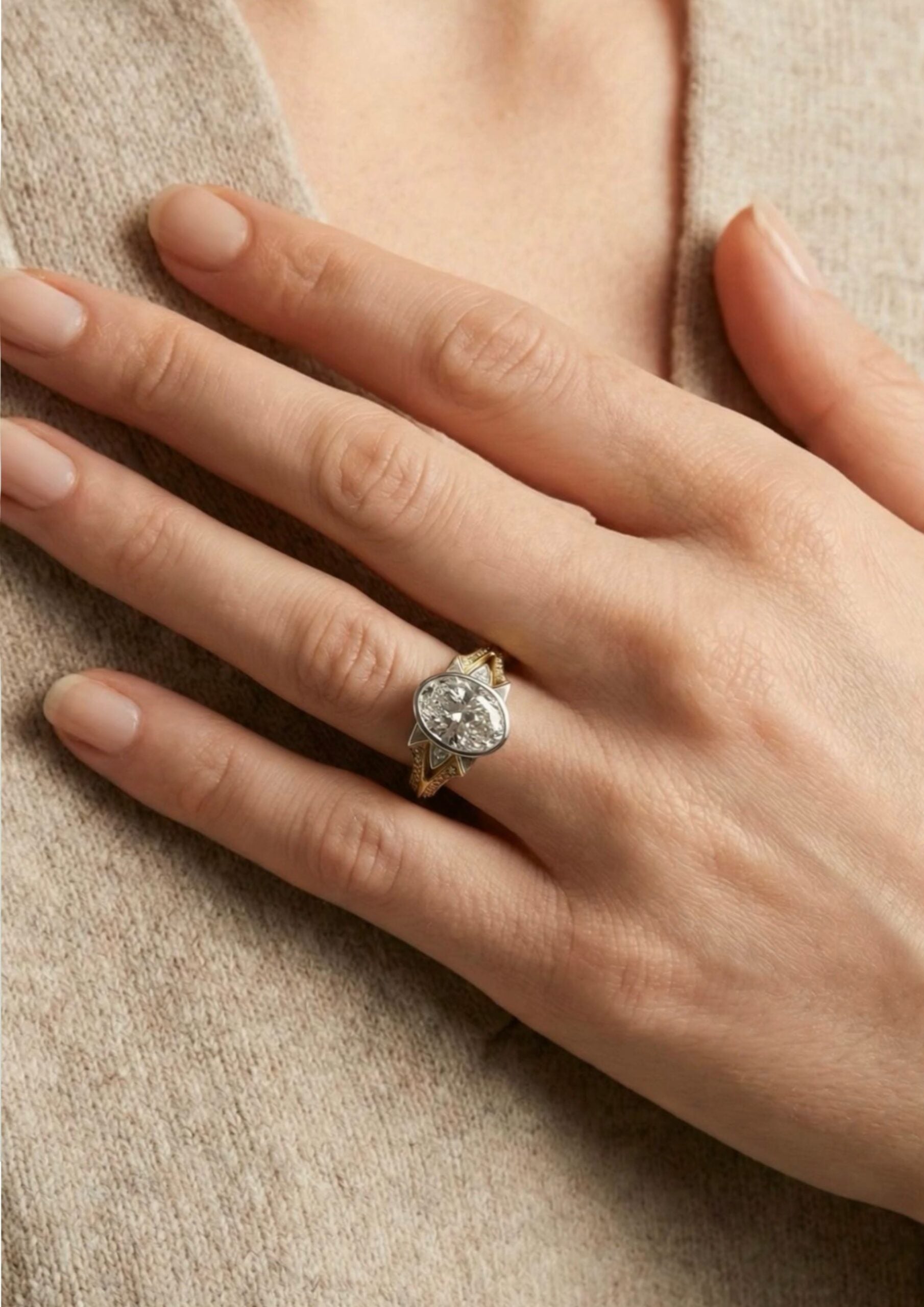 LUMORA Oval Diamond Ring Mixed Gold Design