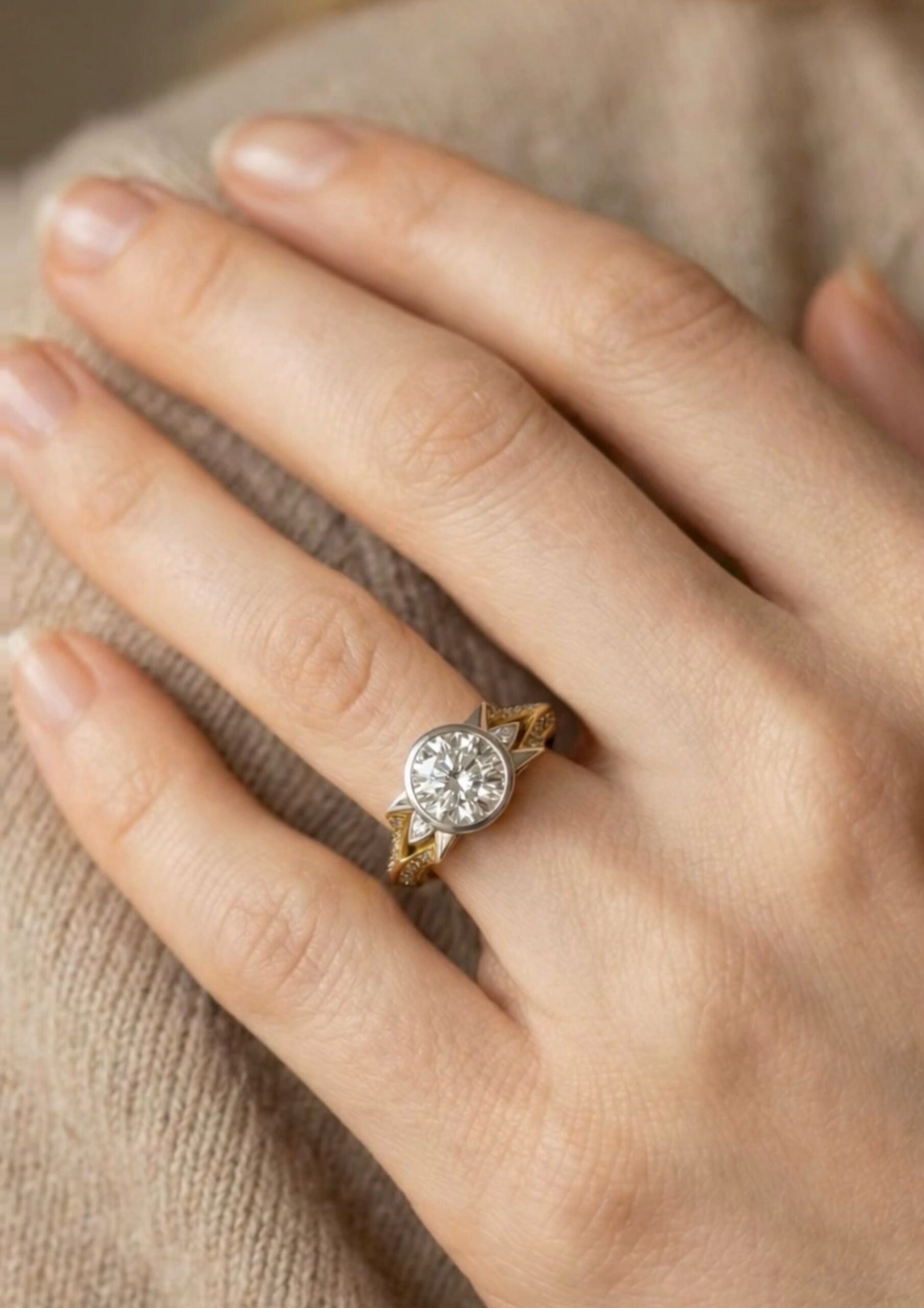 LUMORA Round Diamond Ring | Mixed Gold Design
