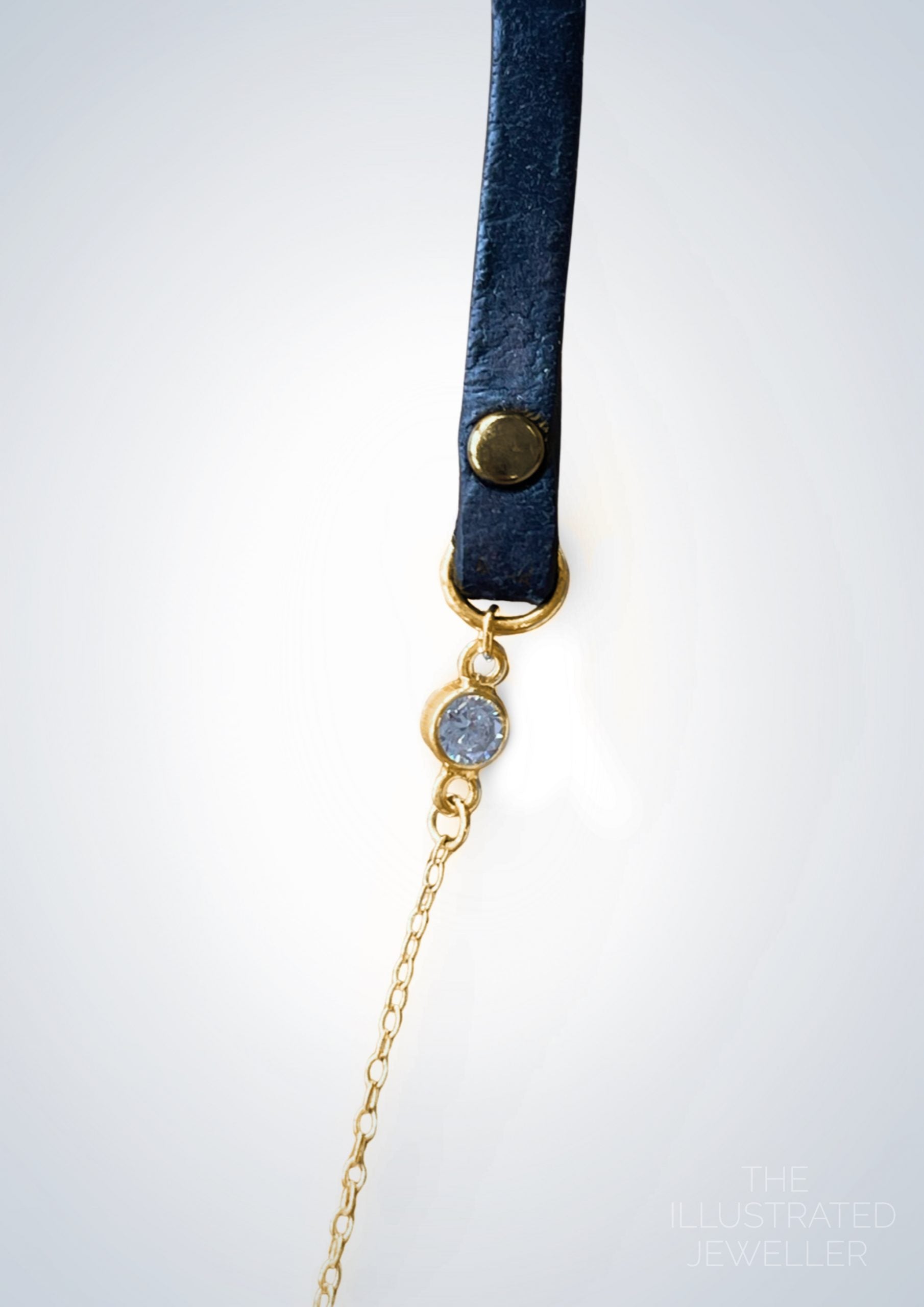 Gold northern star pendant, leather strap, SHORT trace chain (open clasp)