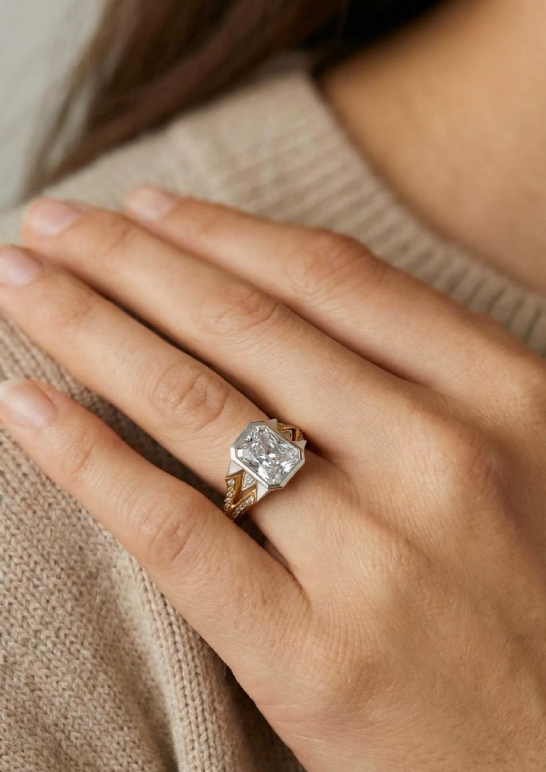 LUMORA Radiant Diamond Ring Mixed Gold Design