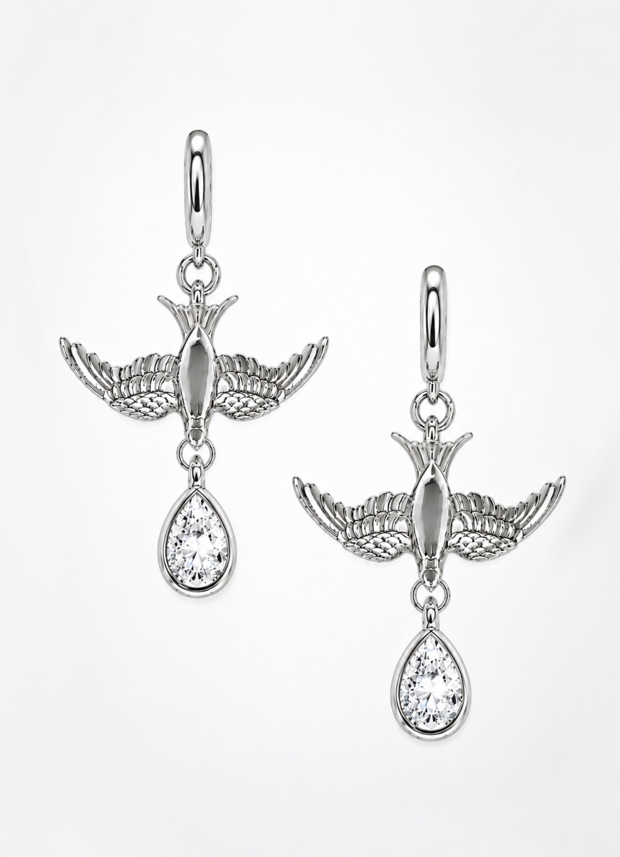 Medium Swallow Pear Diamond Huggie Clicker Hoop Drop Earrings