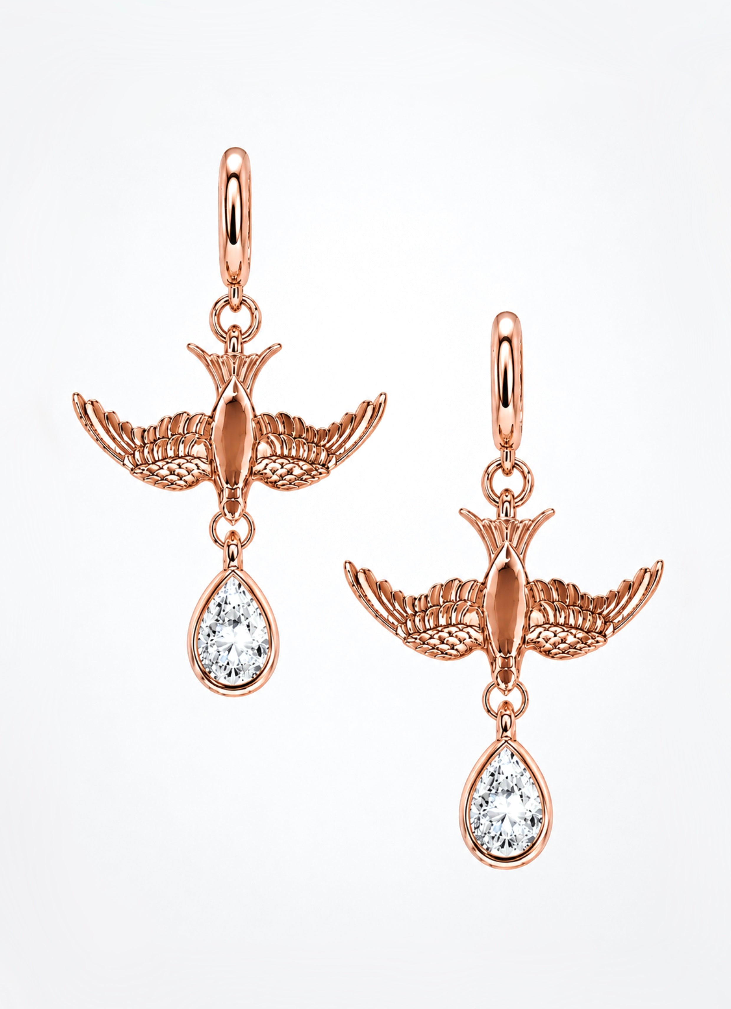 Medium Swallow Pear Diamond Huggie Clicker Hoop Drop Earrings