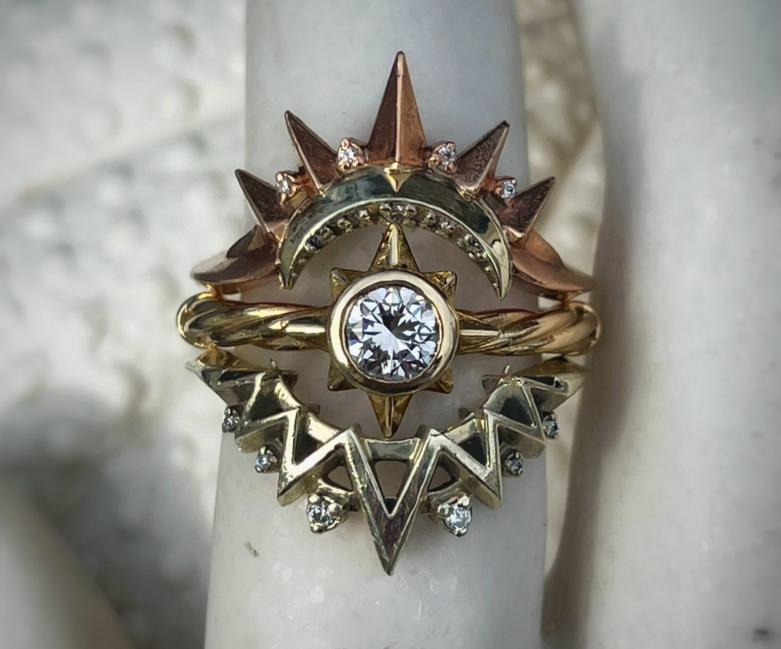 SAMPLE SALE: Moon And Stars Diamond Ring, 9ct White And Rose Gold
