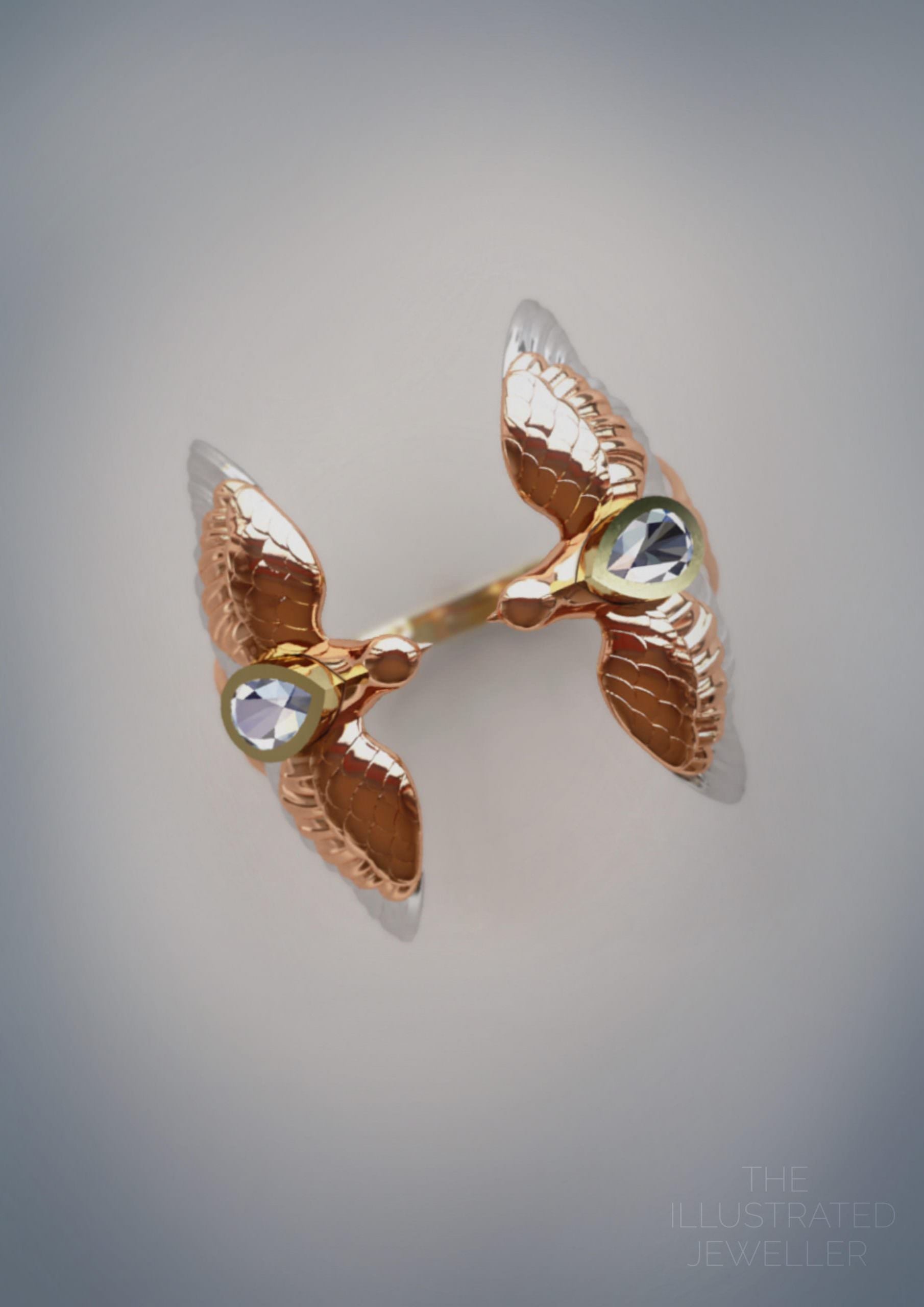 "Safe Return cocktail ring, pear diamonds (mixed gold)