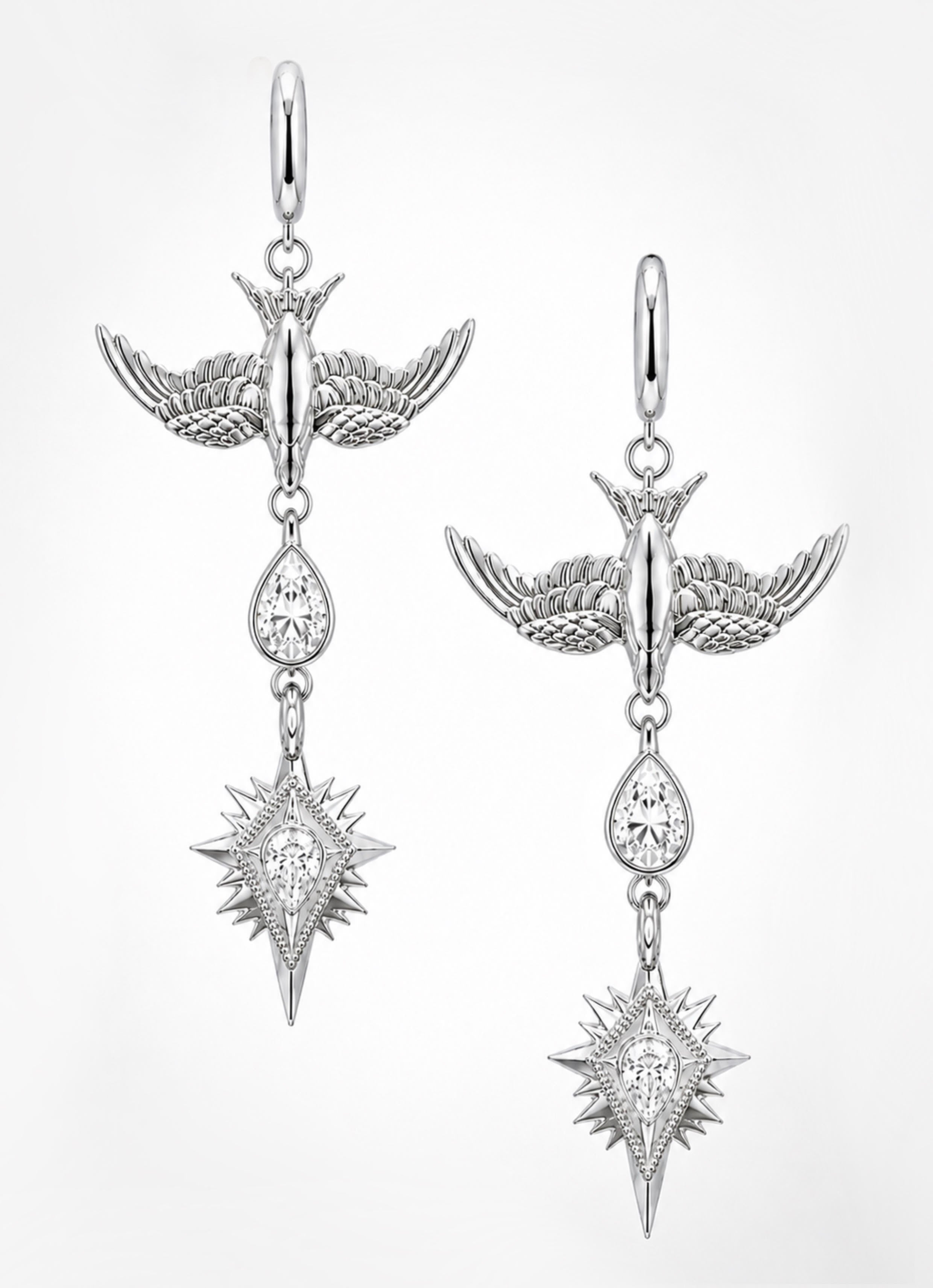 Swallow & Northern Star Diamond Huggie Hoop Drop Cocktail Earrings