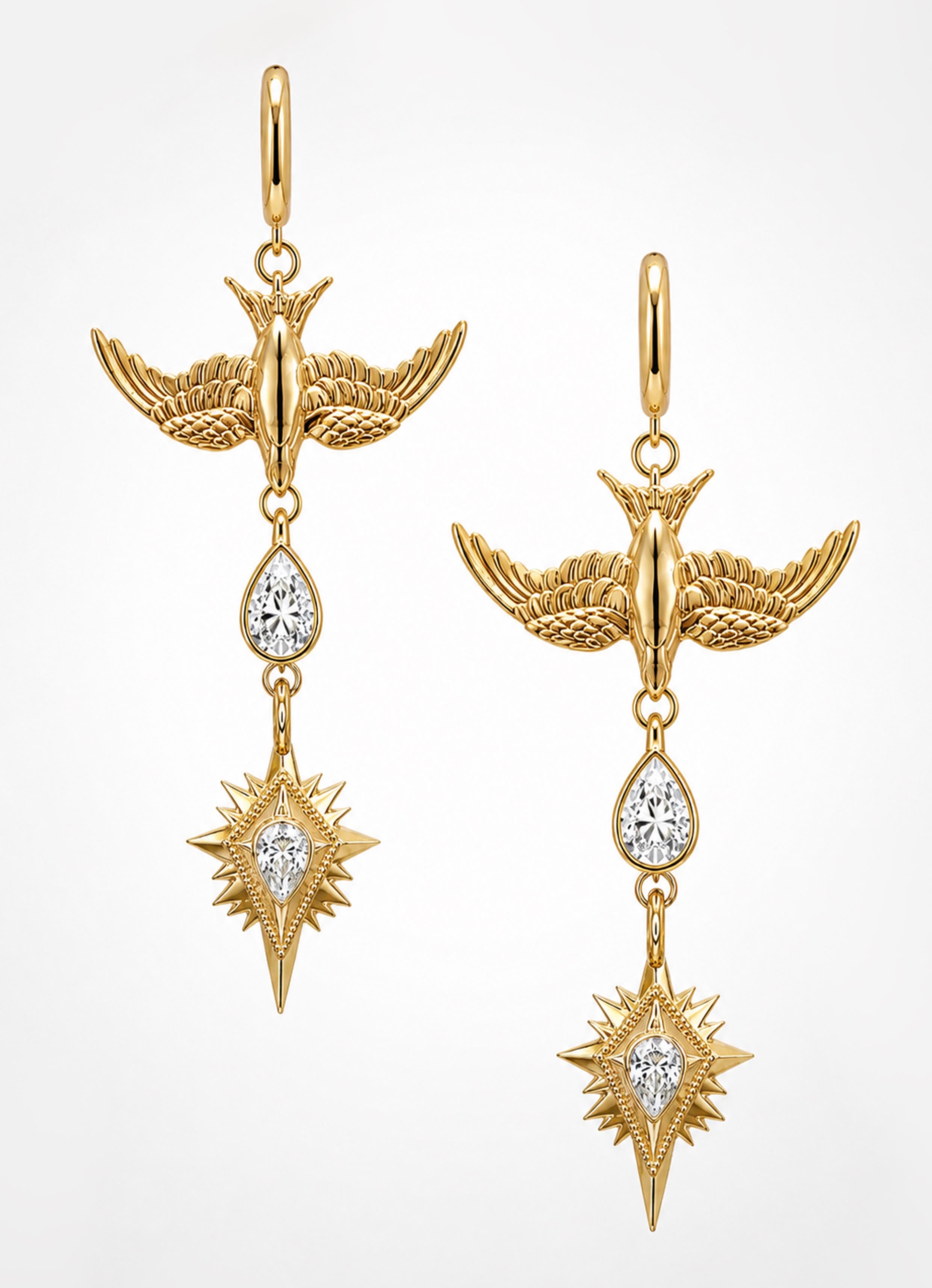 Swallow & Northern Star Diamond Huggie Hoop Drop Cocktail Earrings