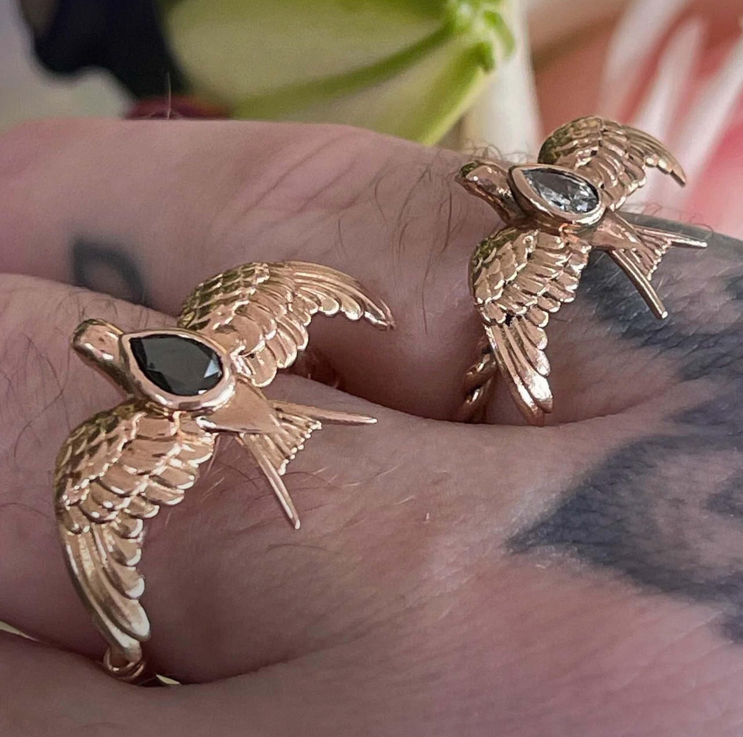 SAMPLE SALE: Swallow Ring With Pear Diamond, 9ct Rose Gold