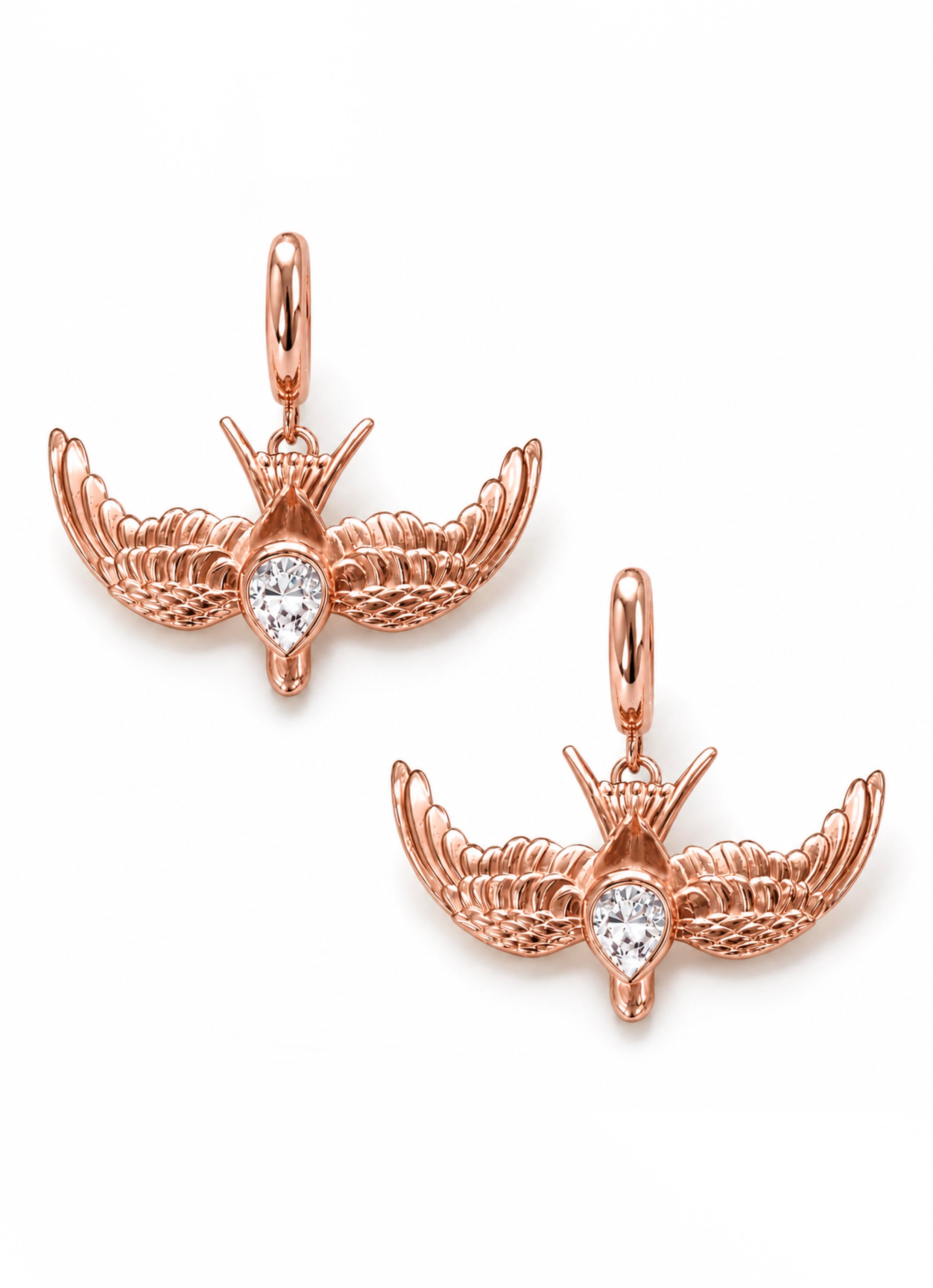 Large Swallow Diamond Huggie Hoop Drop Earrings