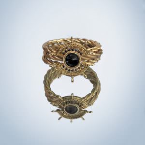 “Lost souls” ring with “Ship wreck” stack yellow gold with black diamond (mirror finish)