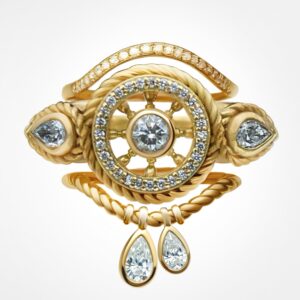 “Eye of the storm” diamond stack Yellow gold