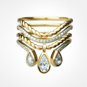 “Ocean wave” diamond stacks Yellow gold