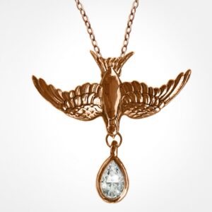 Swallow pendant with pear gemstone, Rose gold