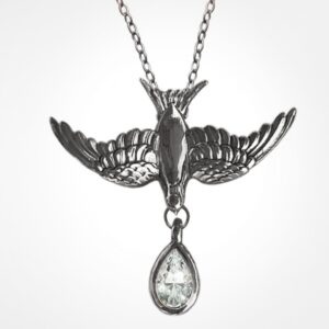 Swallow pendant with pear gemstone, white gold