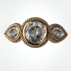 Full Moon, salt and pepper diamond engagement ring, yellow gold