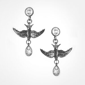 Swallow swoop diamond earring studs white gold