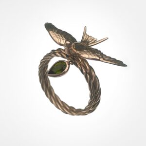 “taking flight” swallow bird ring with twisted rope diamond charm rose gold