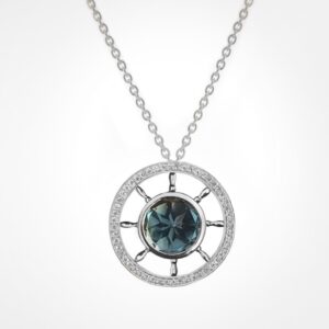 Ship wheel halo pendant white gold (mirror finish)