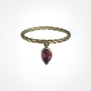 Twisted Rope Ring With Gemstone Charm yellow Gold