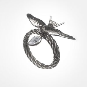 “taking flight” swallow bird ring with twisted rope diamond charm white gold