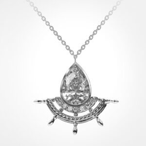 Pear ship wreck pendant with diamond water droplet. white gold