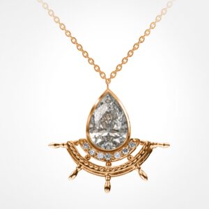 Pear ship wreck pendant with diamond droplet, rose gold